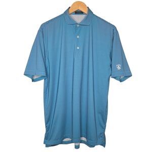 Turtleson Mens Aqua Blue Geo Print Performance Golf Polo Shirt Medium